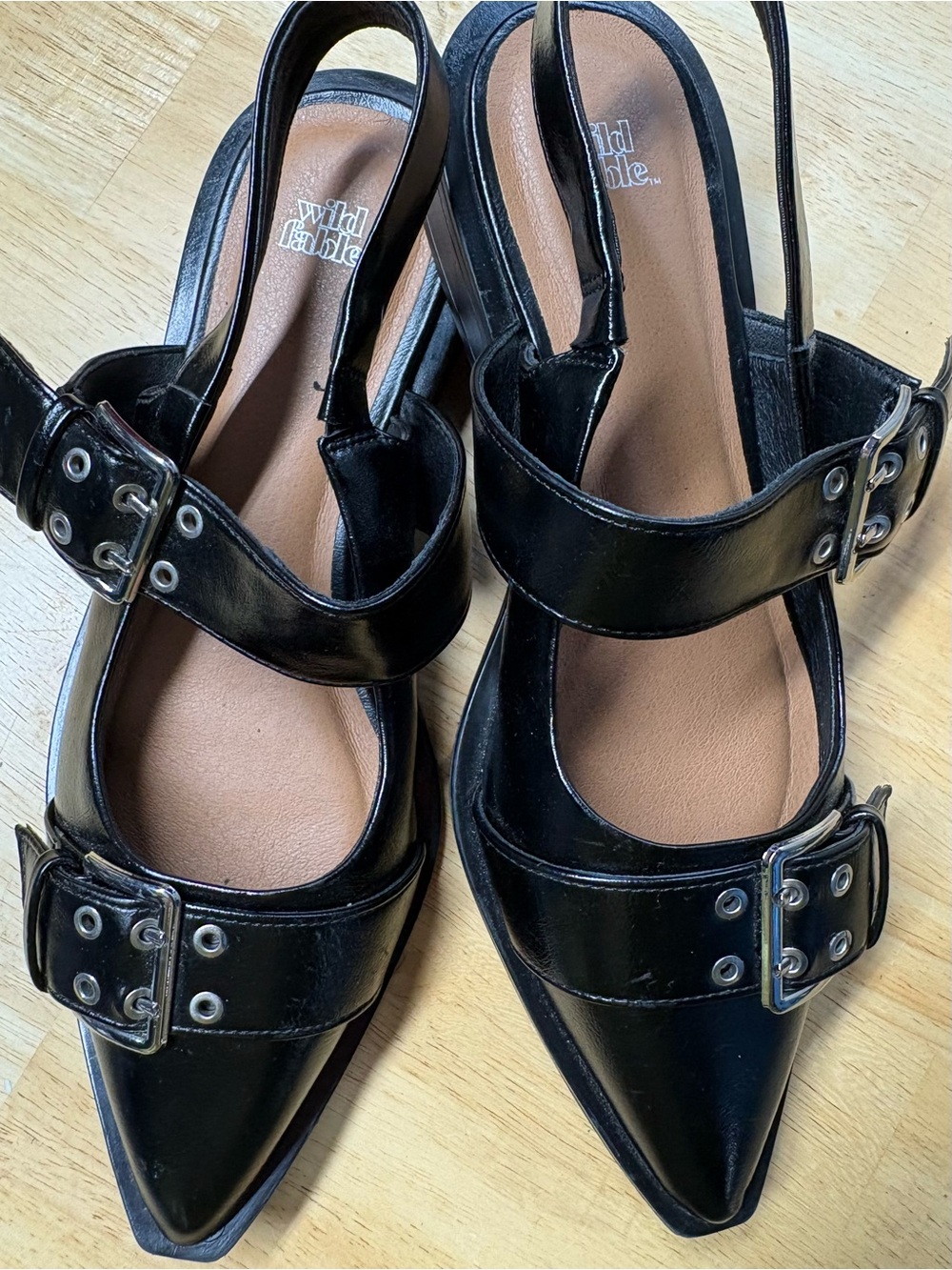 wild fable Black Pointed Slingback Buckle Flats Sz 8
